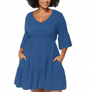 Raisins Tavarua Cover Up Navy Plus Size 2X V-Neck Tiered Mini Dress NWT MSRP $80